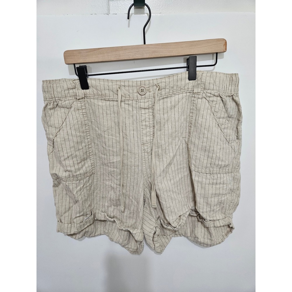 Lane Bryant‎ Pinstripe Linen Blend Pull On Shorts Beige Black Women's 14/16